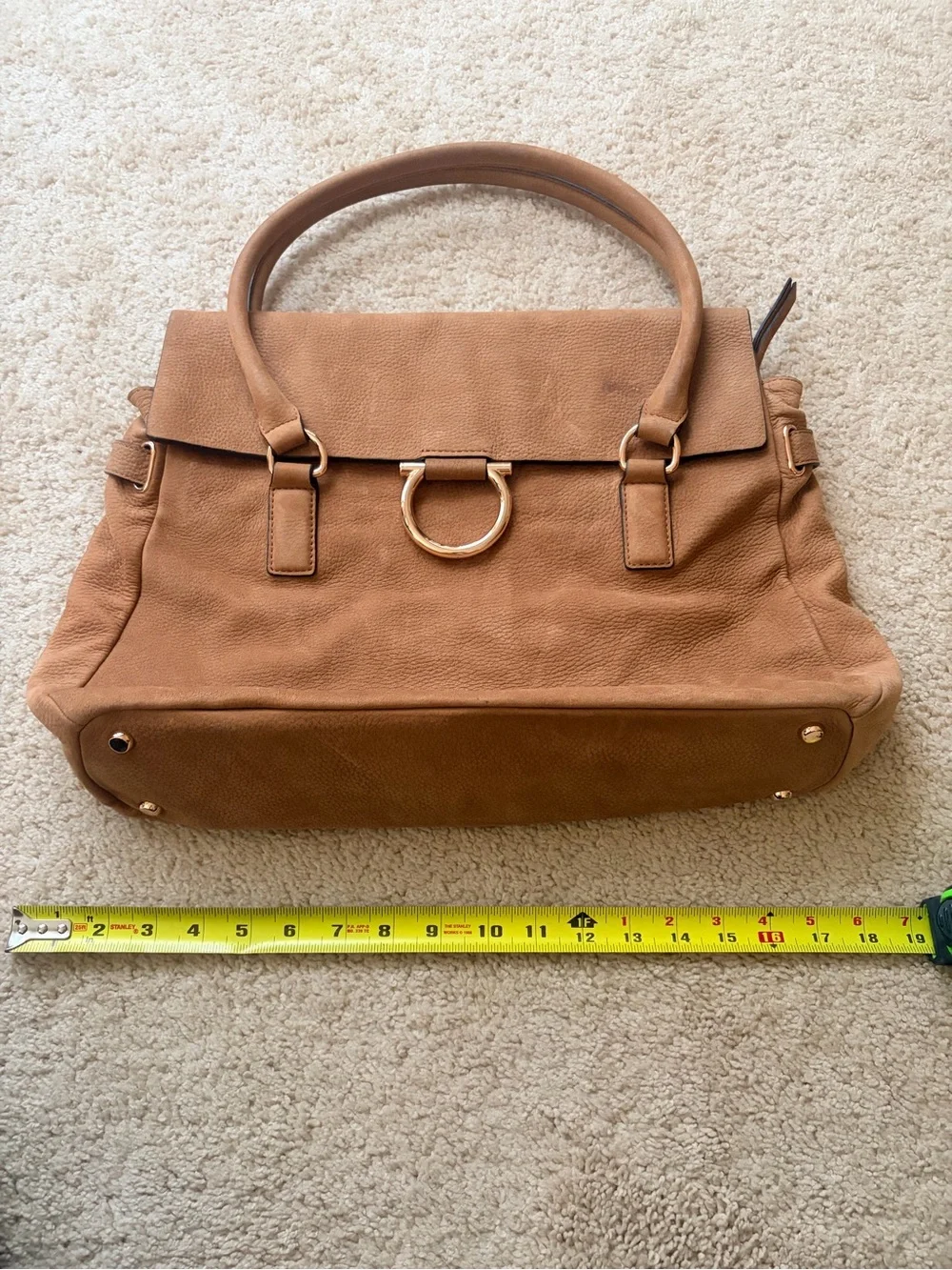 LC Lauren Conrad Caramel Brown Top-Handle Satchel with Gold Ring